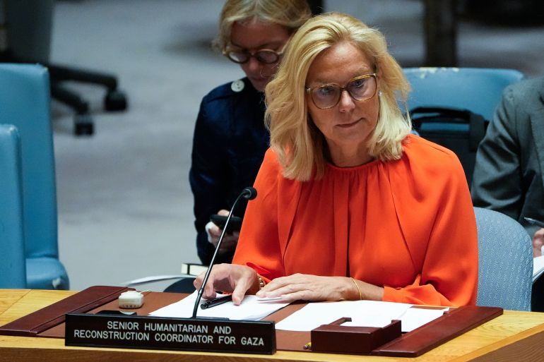 Sigrid Kaag, United Nations senior humanitarian and reconstruction coordinator for Gaza, attends a Security Council meeting at the United Nations headquarters, Tuesday, July 2, 2024. (AP Photo/Julia Nikhinson)