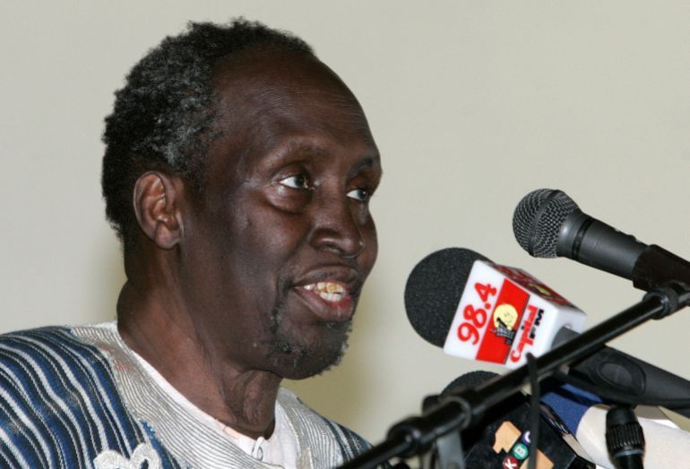 FILE PHOTO: Kenyan author Ngugi Wa Thiong'o speaks during the launch of his new book
