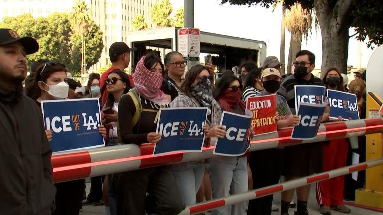 'It doesn't feel like we're safe' - Protesters rally in Los Angeles following ICE raids