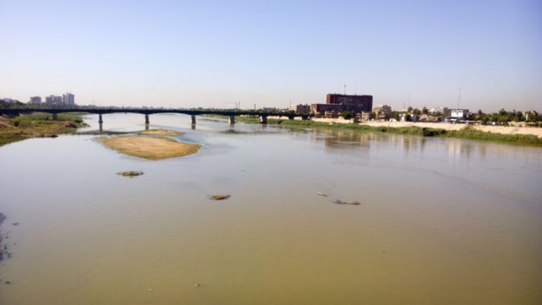 photo for Tigris River after the construction of the Alesso Dam, this photo in Baghdad city capital of Iraq show The water level decreases. and