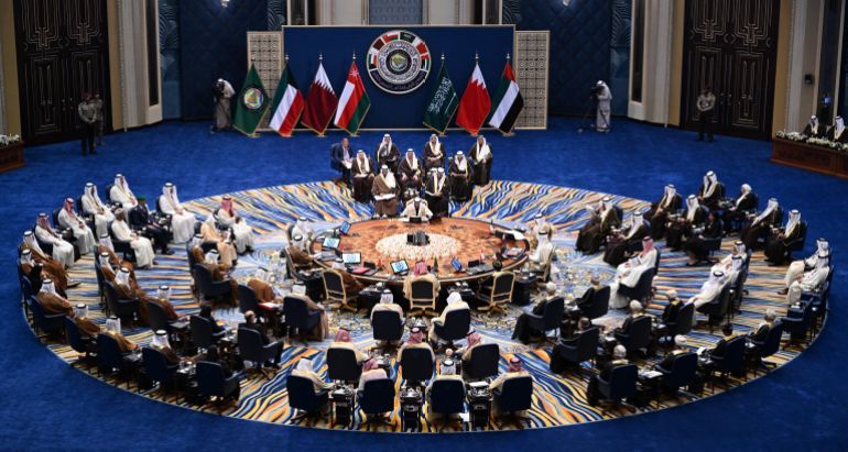 A handout picture released by the press office of the Emir of Kuwait Diwan shows a general view of the 45th Gulf Cooperation Council meeting in Kuwait City of December 1, 2024. (Photo by EMIR OF KUWAIT DIWAN / AFP) / == RESTRICTED TO EDITORIAL USE - MANDATORY CREDIT