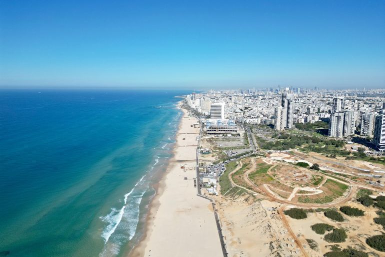Beach in Rishon Lezion Israel drone photo 150 meters; Shutterstock ID 2251889909; purchase_order: aj; job: ; client: ; other: