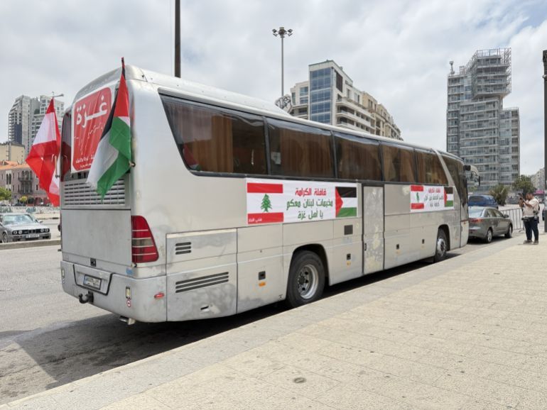 قافلة الكرامة تنطلق من لبنان لكسر الحصار عن غزة.