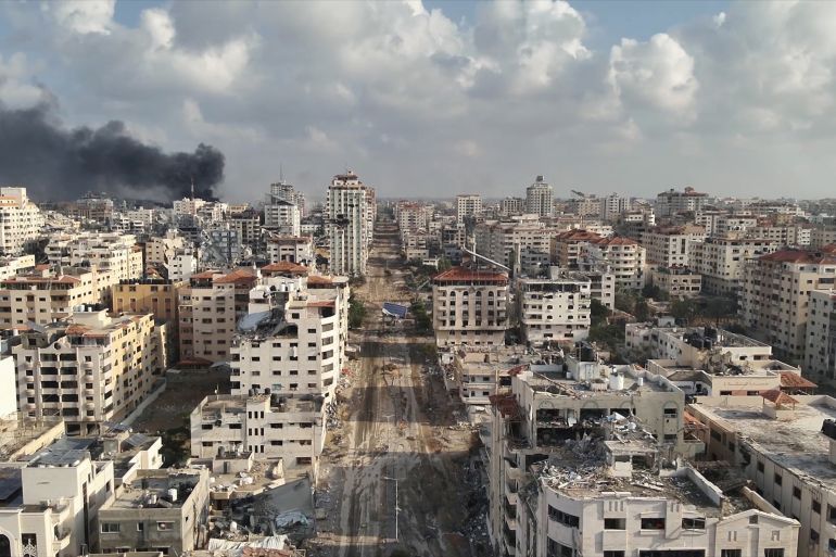 Rimal neighborhood buildings destroyed in north gaza, drone