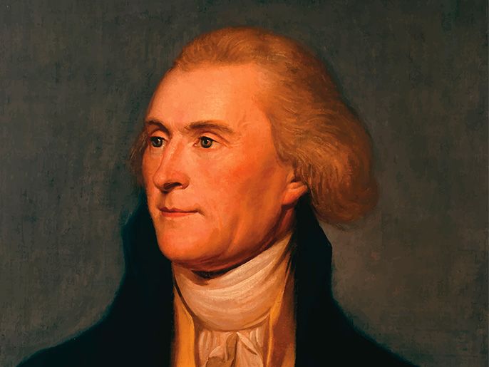 Digitally restored vector painting of Thomas Jefferson -الموسوعة