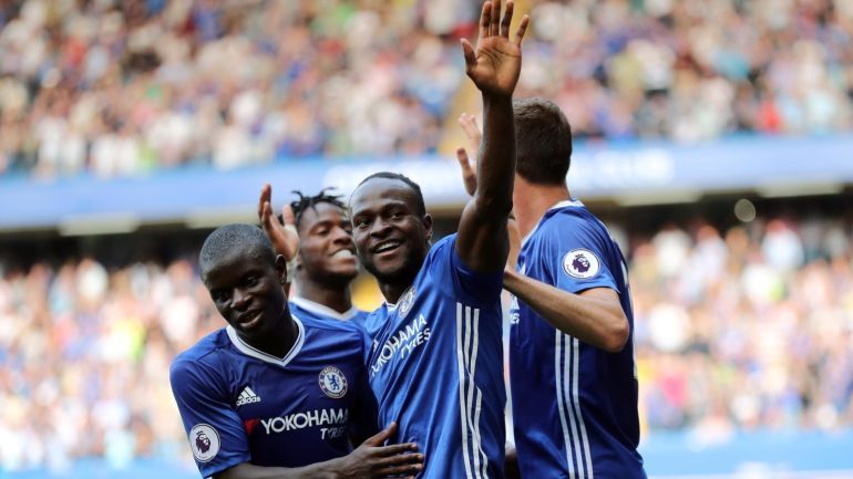 Football Soccer Britain - Chelsea v Burnley - Premier League - Stamford Bridge - 27/8/16 Chelsea's Victor Moses celebrates scoring their third goal Action Images via Reuters / Andrew Couldridge Livepic EDITORIAL USE ONLY. No use with unauthorized audio, video, data, fixture lists, club/league logos or