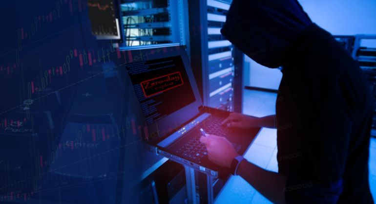 Hacker will hacking and steal data in the server room of technology data center and