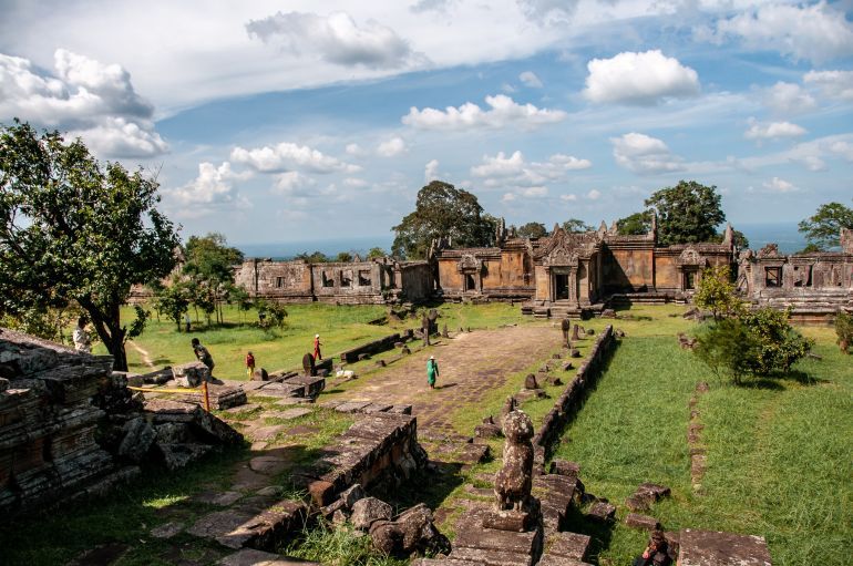 PREAH VIHEAR, NORTH CAMBODIA - OCT 28, 2015: large ceremonial spaces are present in front of the summit temple of Preah Vihear, border Thailand-Cambodia, oct 28, 2015.