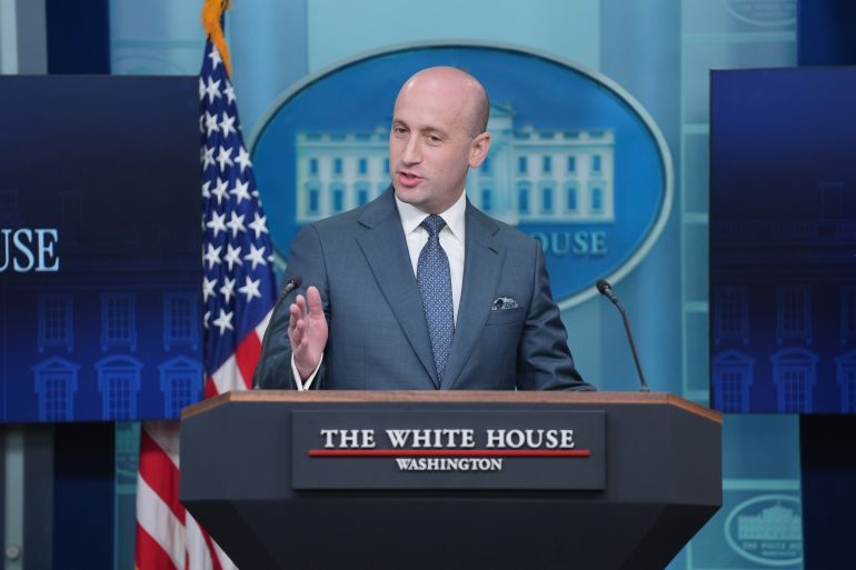 White House Deputy Chief of Staff Stephen Miller speaks during a press briefing at the White House, Thursday, May 1, 2025, in Washington. (AP Photo/Evan Vucci)