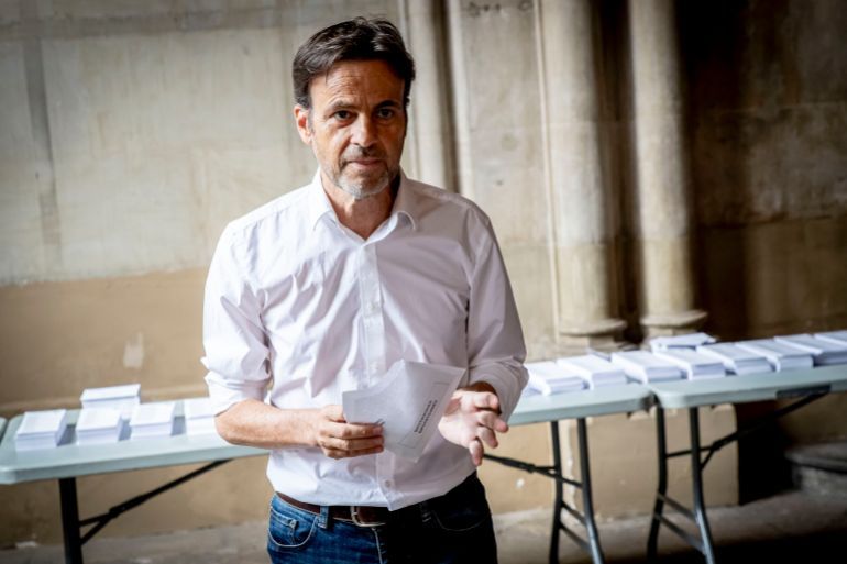 Jaume Asens is leading the left-wing coalition Sumar - Guanyem. Images of the European elections are being taken in Barcelona, Catalonia, Spain, on June 9, 2024. (Photo by Albert Llop/NurPhoto via Getty Images)