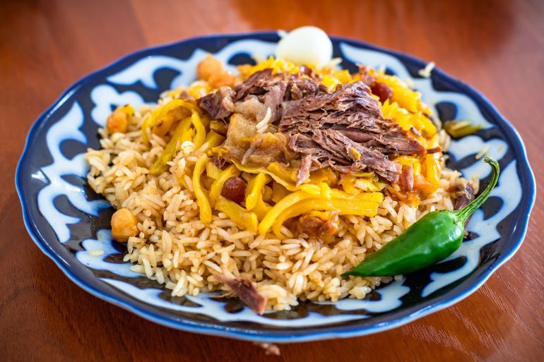 Pilaf or palov, traditional dishÂ from Uzbekistan.
