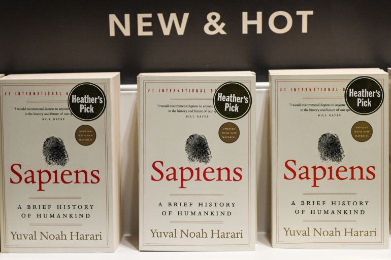 OTTAWA, CANADA MARCH 8: The book 'Sapiens' by Yuval Noah Harari on display in a bookstore window in Ottawa, Ontario, Canada, on March 8, 2025. (Photo by Artur Widak/NurPhoto via Getty Images)