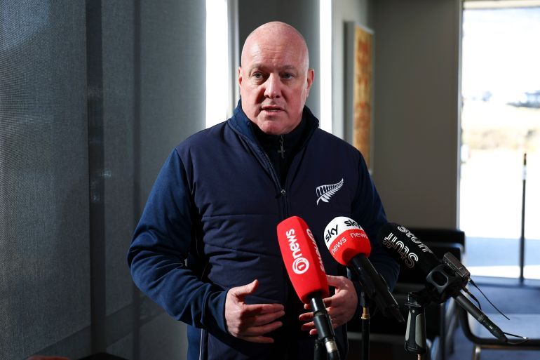 QUEENSTOWN, NEW ZEALAND - AUGUST 10: New Zealand Prime Minister Christopher Luxon speaks to media during a press conference at Queenstown Airport on August 10, 2025 in Queenstown, New Zealand. Australia's Prime Minister Anthony Albanese was welcomed to Queenstown by Ngāi Tahu at a pōwhiri, followed by bilateral talks. Other engagements included a business roundtable with the Australia New Zealand Leadership Forum and showcasing Central Otago's beauty. (Photo by Hagen Hopkins/Getty Images)