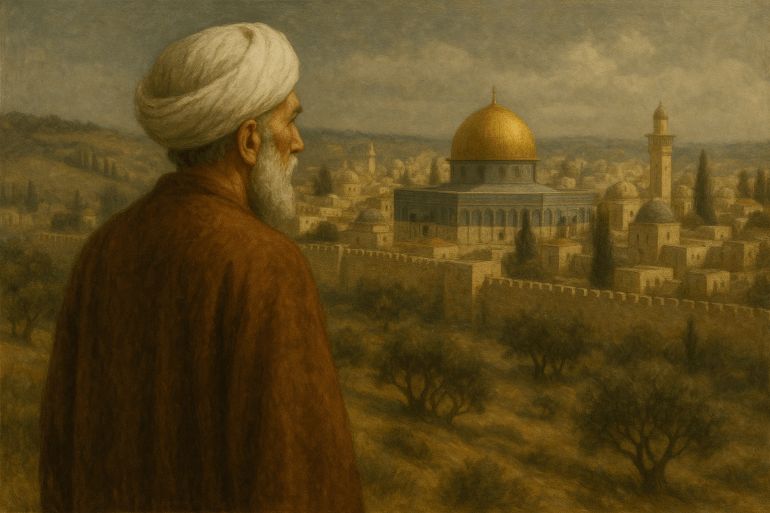 صورة مولدة بالذكاء الاصطناعي للشيخ محمد البديري، واسمه محمد بن بدير، واشتهر بابن حبيش الشافعي المقدسي