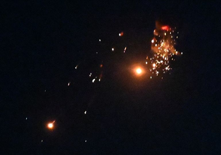 The Ukrainian air defence shoot Russian drones down during a night mass drone and missile strikes on Kyiv on August 28, 2025, amid the Russian invasion of Ukraine.