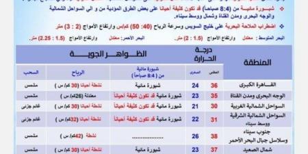العظمى بالقاهرة 36° وأسوان 41°.. الأرصاد تكشف حالة الطقس اليوم السبت 21 يونيو 2025 - هرم مصر