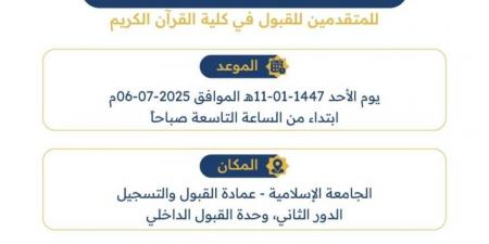 الجامعة الإسلامية: غدًا موعد المقابلات الشخصية للمتقدمين لكلية القرآن الكريم - هرم مصر