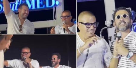 عمرو دياب واحد بس.. أحمد حلمي وعمرو يوسف يفاجئان الهضبة في حفلته - هرم مصر