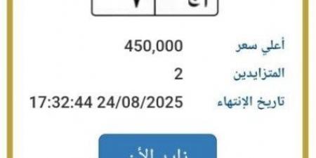 اقتربت من نصف مليون جنيه.. طرح التزايد على لوحة سيارة مميزة - هرم مصر