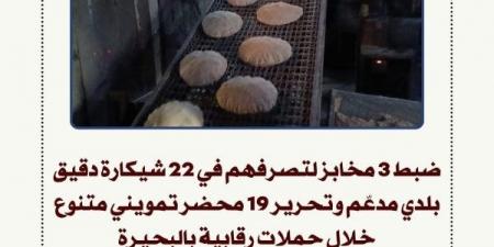 تموين البحيرة: ضبط 3 مخابز تصرفت في 22 شيكارة دقيق بلدي مدعّم - هرم مصر