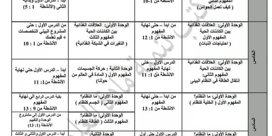 مواصفات امتحان العلوم لشهر أكتوبر لطلاب المرحلة الابتدائية