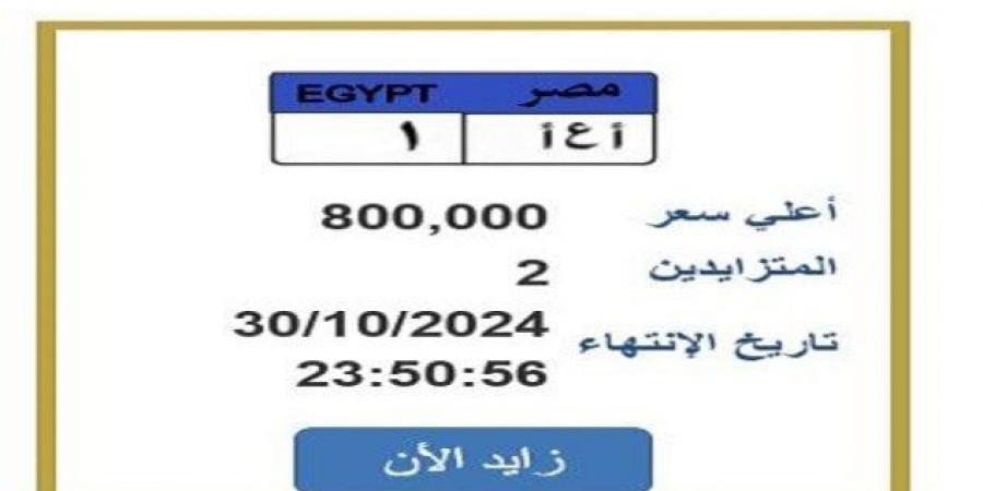 سعرها 800 ألف جنيه.. المزايدة على لوحة سيارة مميزة برقم «أ ع أ 1»