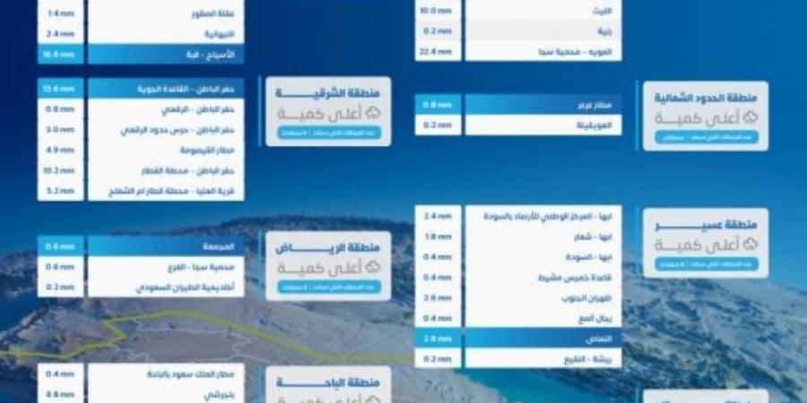 "البيئة" ترصد هطول أمطار في 11 منطقة