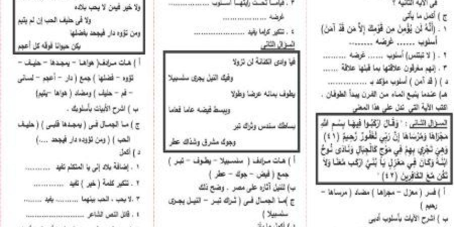 6 نصوص متوقعة بالاجابات في امتحان العربي لـ الصف الثالث الاعدادي #مراجعات_نهائية #الشهادة_الإعدادية #بوابة_الجمهورية_أون_لاين - هرم مصر