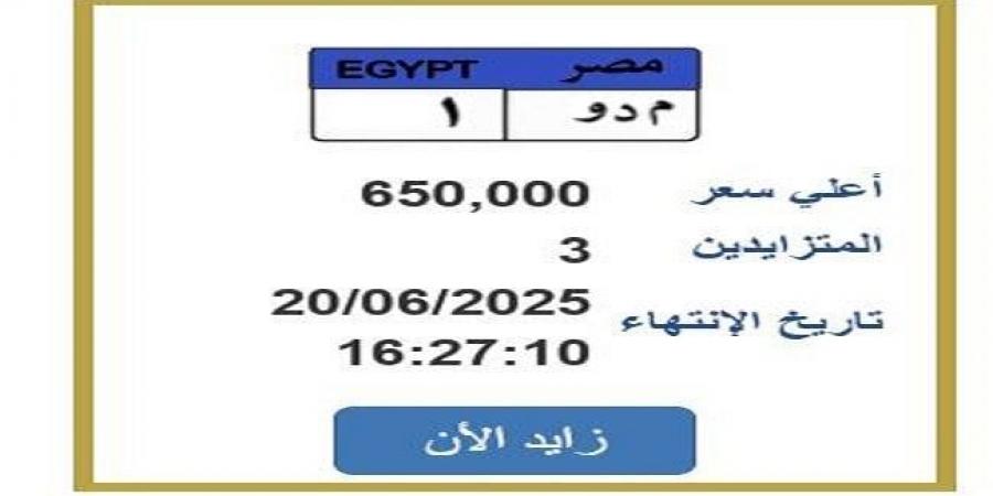 سعرها وصل 650 ألف جنيه.. التزايد يشتعل على لوحة سيارة مميزة - هرم مصر