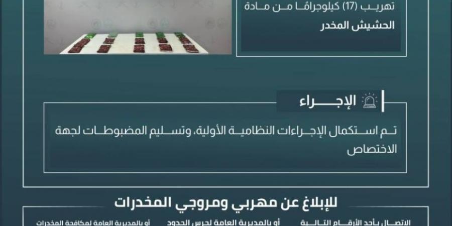 حرس الحدود بجازان يحبط تهريب 17 كيلوجرامًا من مادة الحشيش المخدر - هرم مصر