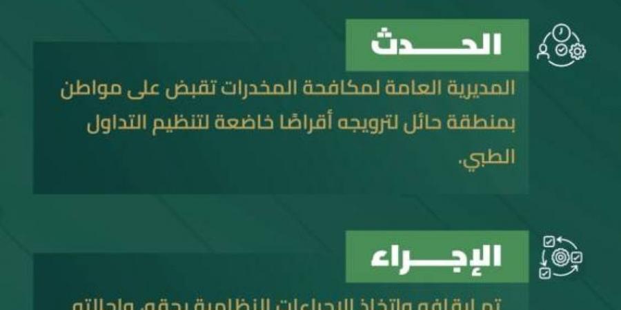 مكافحة المخدرات تقبض على شخص بحائل لترويجه أقراصًا خاضعة لتنظيم التداول الطبي - هرم مصر