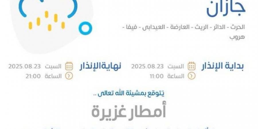 المركز الوطني للأرصاد: أمطار غزيرة على منطقة جازان ‎ - هرم مصر
