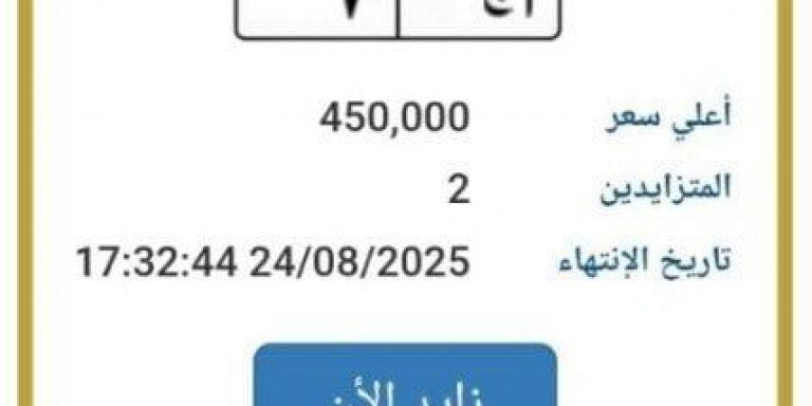 اقتربت من نصف مليون جنيه.. طرح التزايد على لوحة سيارة مميزة - هرم مصر