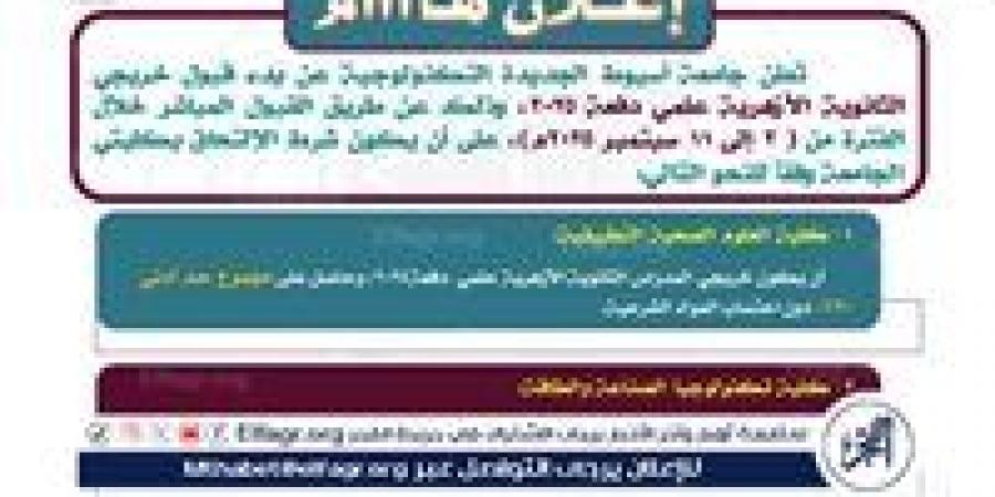 رئيس جامعة أسيوط التكنولوجية يعلن عن قبول دفعة جديدة من طلاب الثانوية الأزهرية - هرم مصر