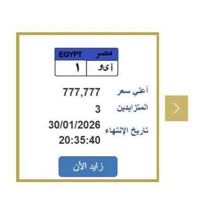 مزايدة نارية على لوحة سيارة فريدة تراوح قيمتها بين 750 ألف جنيه وأكثر